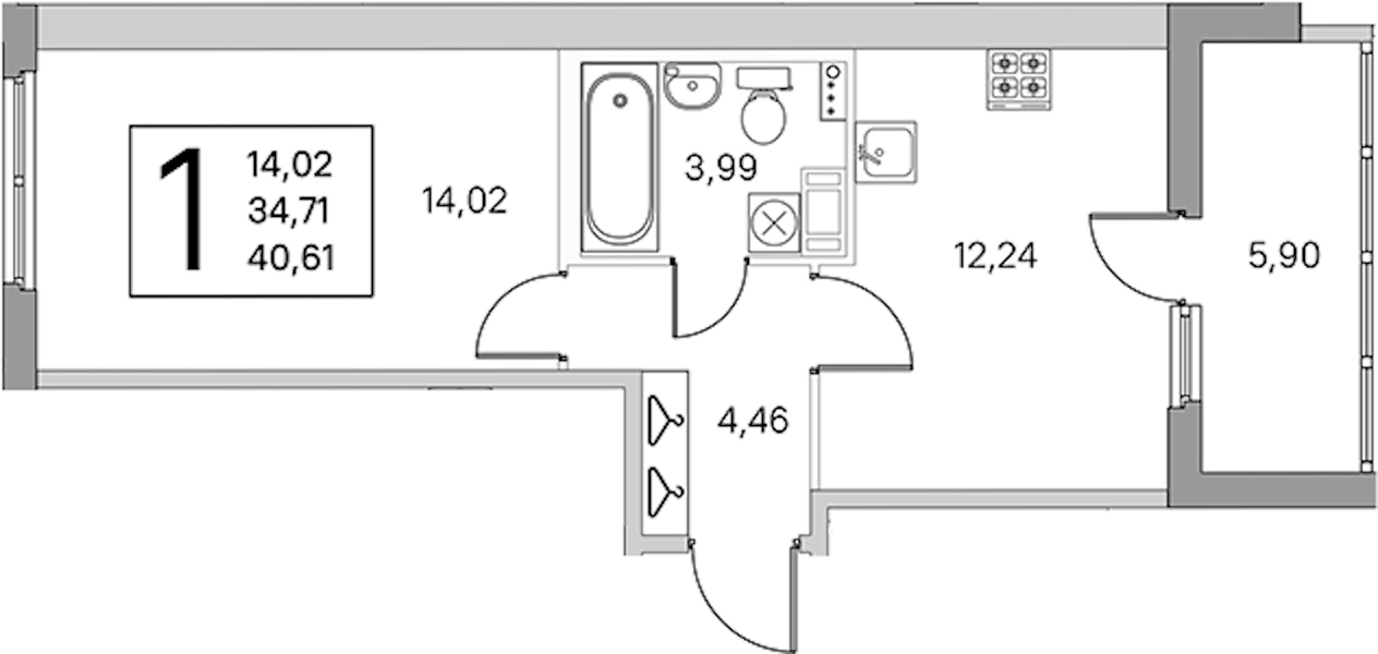 1-комнатная квартира 37.66 м², 2/4 эт., ЖК «Любоград в Стрельне»